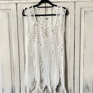 🟤NEW PARADISE Boho Crochet Swimsuit Cover-Up in White XL
